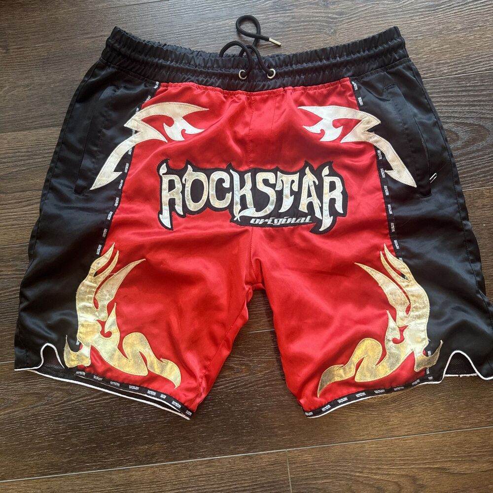 VINTAGE Muay Thai Boxing Shorts Flames Graphic Print ROCKSTAR ORIGINAL 3x